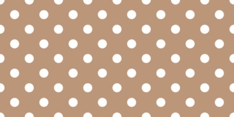 White scalloped flower polka dots on a tan-brown background. Warm neutral pattern texture for coffee shop branding, cosy autumn packaging, and rustic gift wraps. © MDC