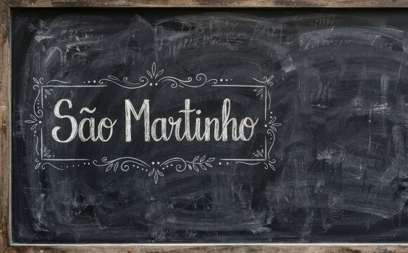 Sao Martinho escrito a giz no quadro negro, design para comemoracao de festividade e outono