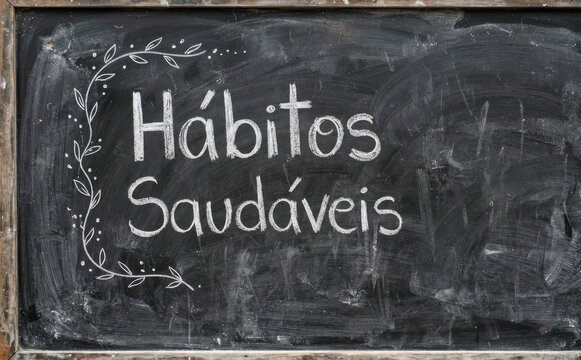 H&aacute;bitos Saud&aacute;veis escrito em giz na lousa para estilo de vida bem estar e sa&uacute;de