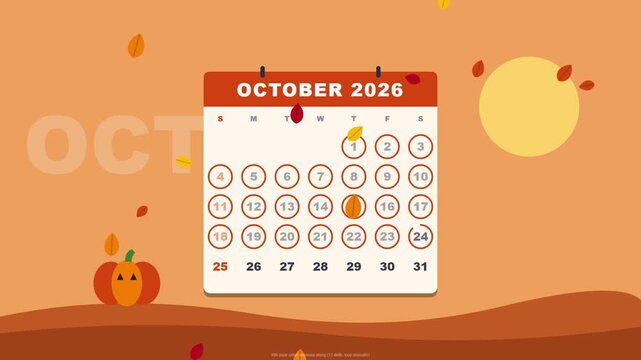 Motion Graphic October and November 2026 Calendar with Autumn Leaves and Moon