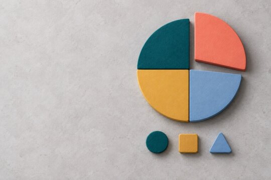Four segment pie chart with colorful geometric tokens