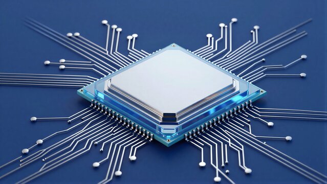 Advanced microchip with intricate circuitry, symbolizing cutting-edge technology and innovation.