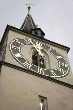 St. Peter church clock tower with giant clock face, Zurich, Switzerland