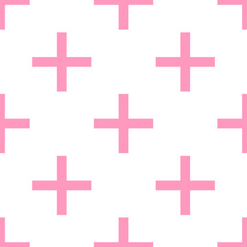 Seamless pattern of plus signs, geometric background, pink