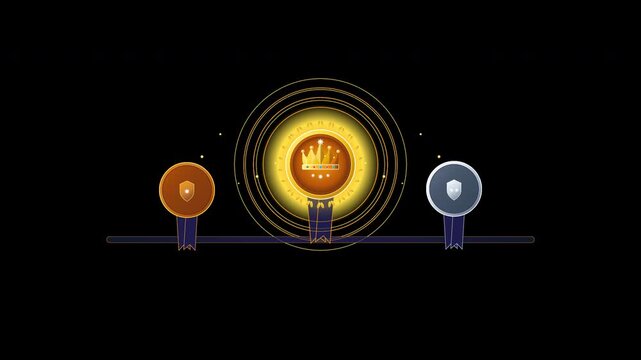 animated credit tier badge with bronze silver and rotating gold medal on alpha channel