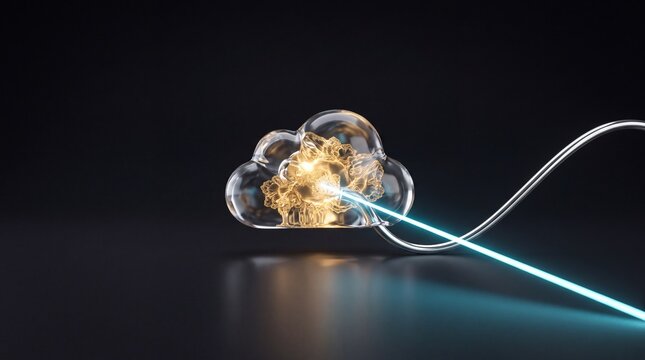 glowing cloud data storage with digital stream connection, technology and network concept, abstract background