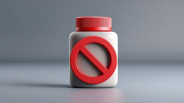 restricted. Red prohibition symbol overlaid on product icon against minimalist gray background. STEM education sheets, lab safety posters, designed for STEM education and laboratory safety posters.