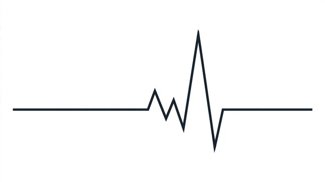 electrocardiogram. A single sharp spike pulse on a flat electrocardiogram waveform line. STEM education sheets, lab safety posters, designed for biotech research communications.