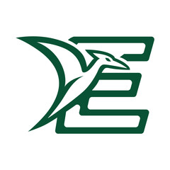 Pterodactyl Bird and Letter E Logo © BUGIS DESAIN