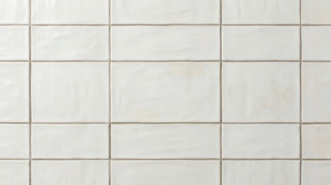 Rectangular ceramic tiles with light grout lines create a seamless wall texture