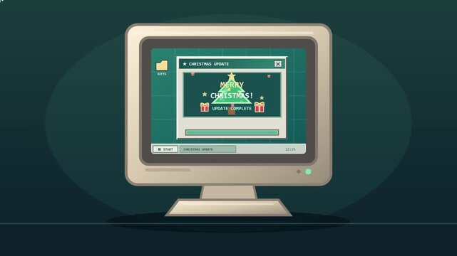 Retro computer displays a Christmas software update