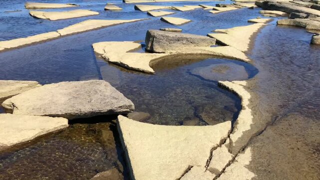 Old quarry from the 19th century for the manufacture of millstones in Gisl&ouml;vshammar, Skillinge, Scania, Sweden, Baltic Sea, Scandinavia