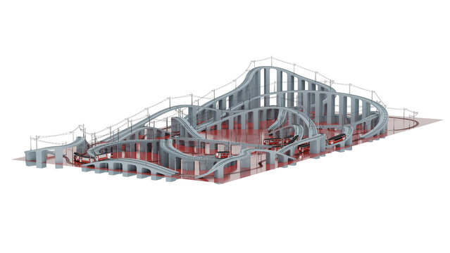 3d rendering roller coaster track layout