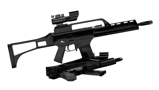 3d rendering firearm with scope and magazine assembly