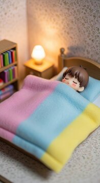 Cozy Miniature Bedroom Scene with Sleeping Figures.