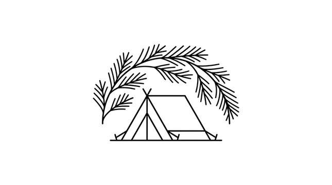 Night camping adventure vector badge with tent, pine forest, and crescent moon.