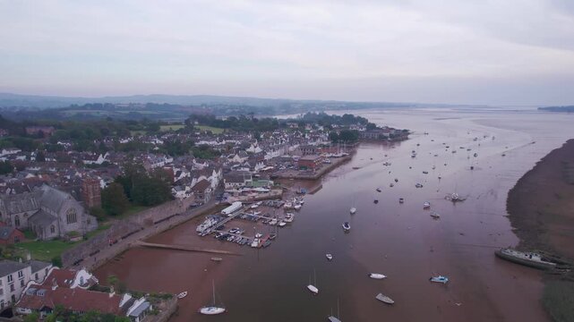 Panorama over River Exe and Topsham from a drone, Exeter, Devon, England, United Kingdom