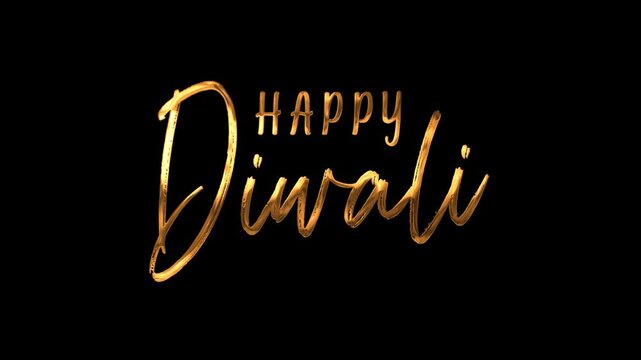 Animated gold, shiny happy diwali script typography glows with festive elegance, ideal for greeting cards, invitations, social media, banners, promotions.