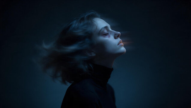 Young Woman with Eyes Closed Experiencing Emotional Turmoil
