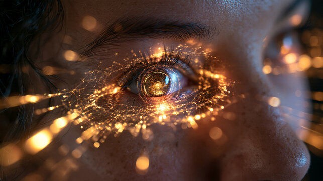 Biometric Iris Scan with Futuristic Glowing Digital AI Network