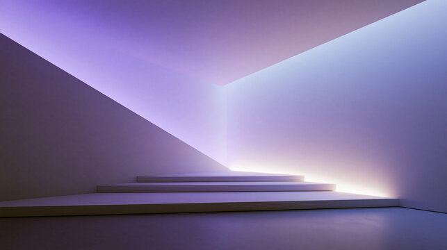 Minimalist Stage with Steps and Purple Ambient Lighting