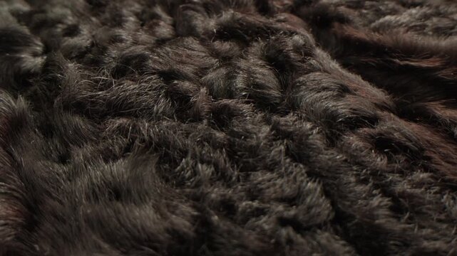 Texture of natural marten fur, luxury outerwear for women, soft fluffy surface of women's winter fur coat close-up for banners and posters.