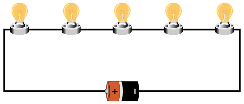 Simple Series Circuit With Battery And Five Light Bulbs Educational Electricity Illustration