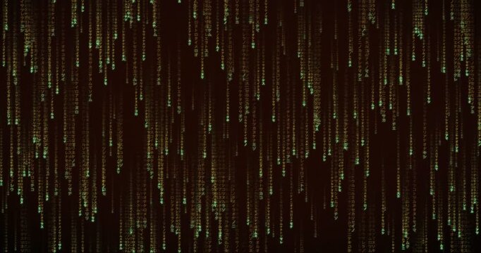 Dense Japanese katakana code rain animation with layered parallax effect and radiant glow.
