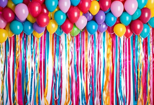 vibrant party decorations with colorful balloons and streamers