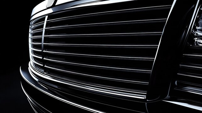 grille. A sleek car grille with polished chrome details, showcasing modern automotive design and precision. mobility guides, transit brochures, designed for transport & logistics marketing.