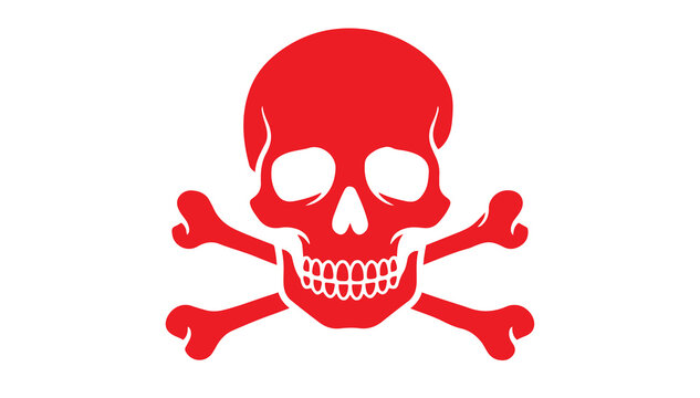 Red skull and crossbones hazard symbol isolated on white background with skeleton security infectious biohazard