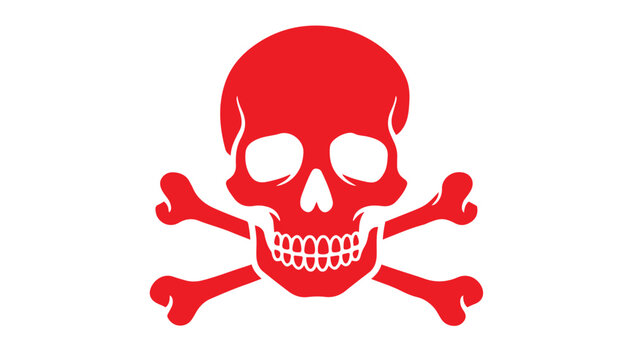 Red skull and crossbones hazard symbol isolated on white background with skeleton security infectious biohazard