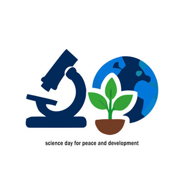 Science day for peace and development icon with earth plant