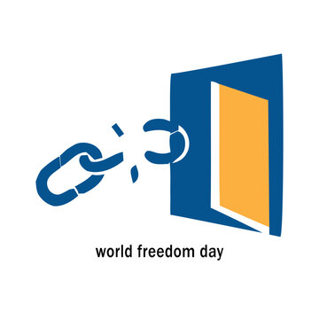 Broken chain and open door icon for world freedom day