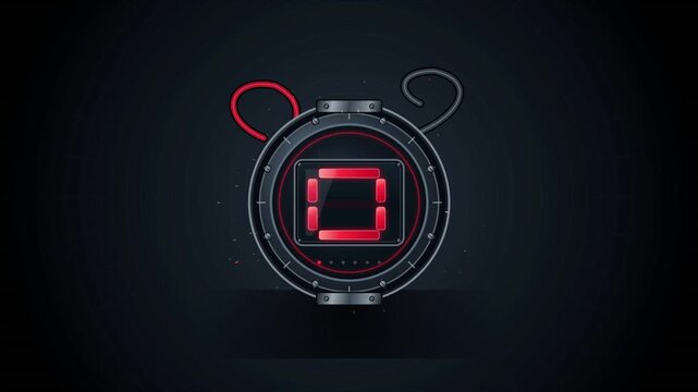 5 Second Countdown Timer Animation with Time Bomb Style on Black Background, Time Bomb Inspired Timer with Glowing Numbers from 5 to 0