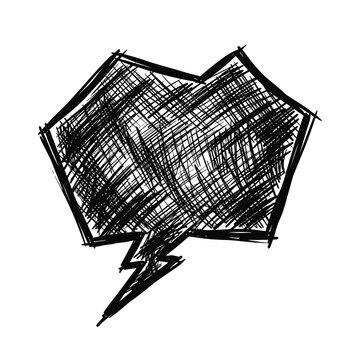 Hand Drawn Sketchy Comic Speech Bubble With Lightning Bolt Tail In Black Ink