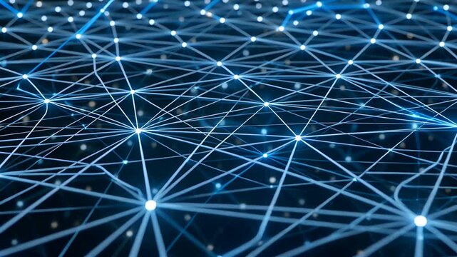 AI agent network concept, glowing nodes and connections, seamless loop