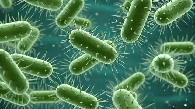 Rod-shaped bacteria drifting in fluid, microbiology concept