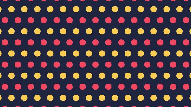 Seamless loop of yellow and coral polka dots on a navy background