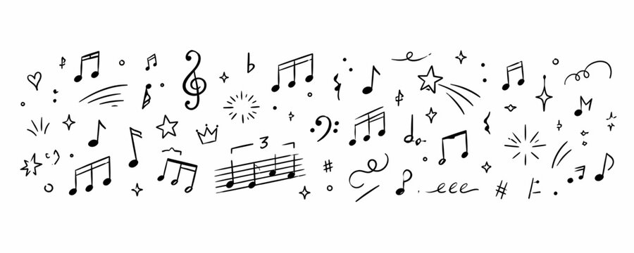 Hand Drawn Music Notes Background with Melody, Staff and Karaoke Symbols