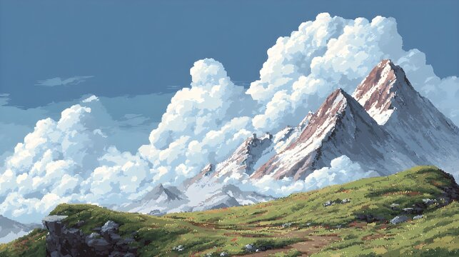 Pixel art mountain landscape background