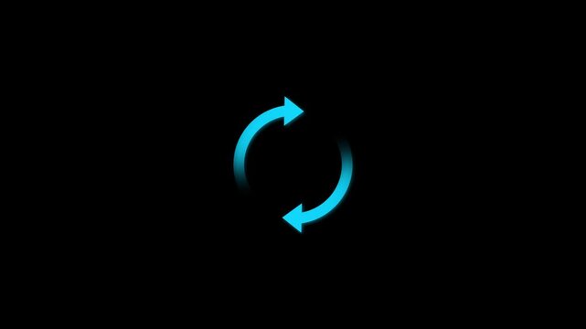 Circle arrow refresh and reload icon animation with loading progress on black background 4k video with animation.