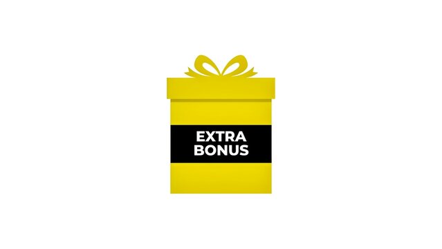 Extra bonus gift box with yellow ribbon and black label on a white background