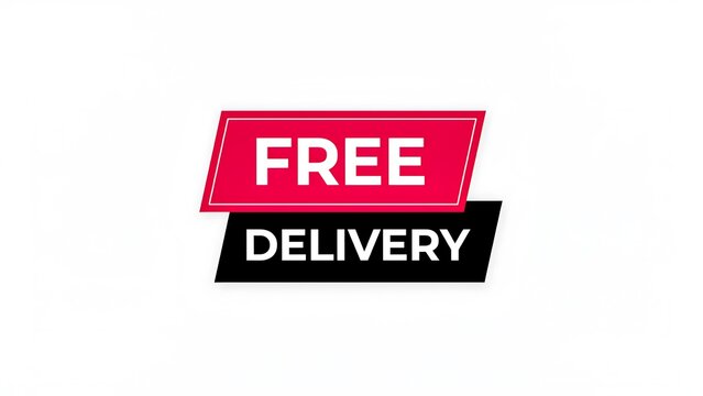 Free delivery promotional banner with bold red and black text on a white background