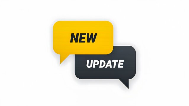 New update notification with yellow and black speech bubbles on white background