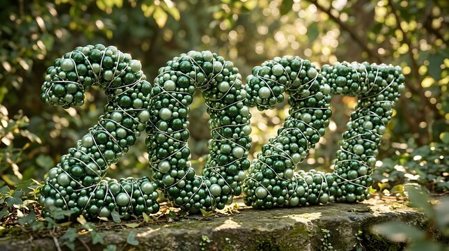 2027 numbers made of green pearls and wire