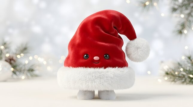 Cute cartoon character wearing a santa hat isolated on white background