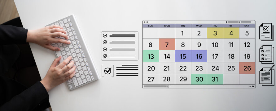 A digital calendar interface for business planning and organization. Used for scheduling events, managing tasks with checklists, and tracking important deadlines. Fermion