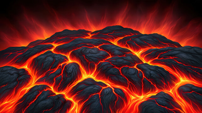 Lava texture molten rock volcanic surface fire glow black stone glowing crack hot magma fiery background dramatic pattern abstract landscape