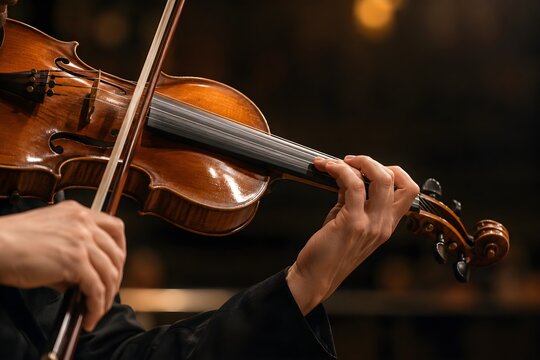 Close-Up of Violinist Playing Classical Music on Wooden String Instrument